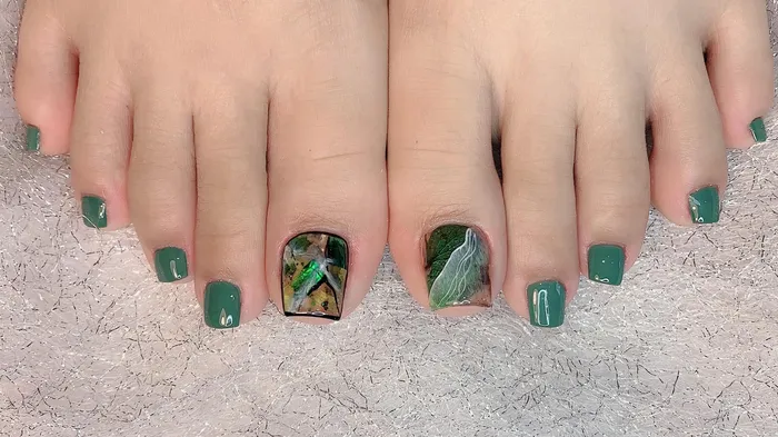 mẫu nail chân màu xanh ngọc đẹp