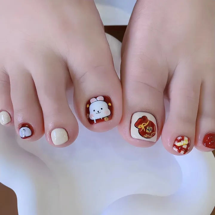 mẫu nail chân tết