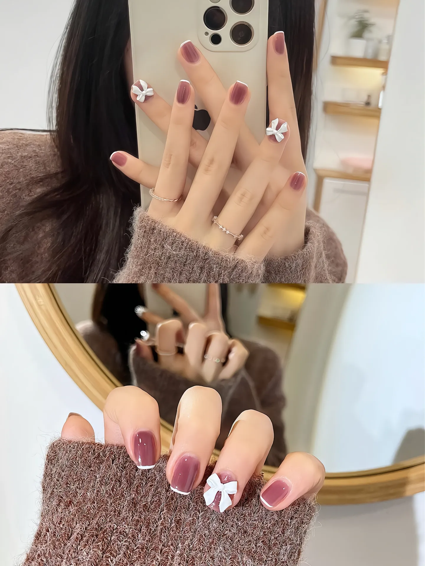 mẫu nail sơn thạch đính nơ lung linh