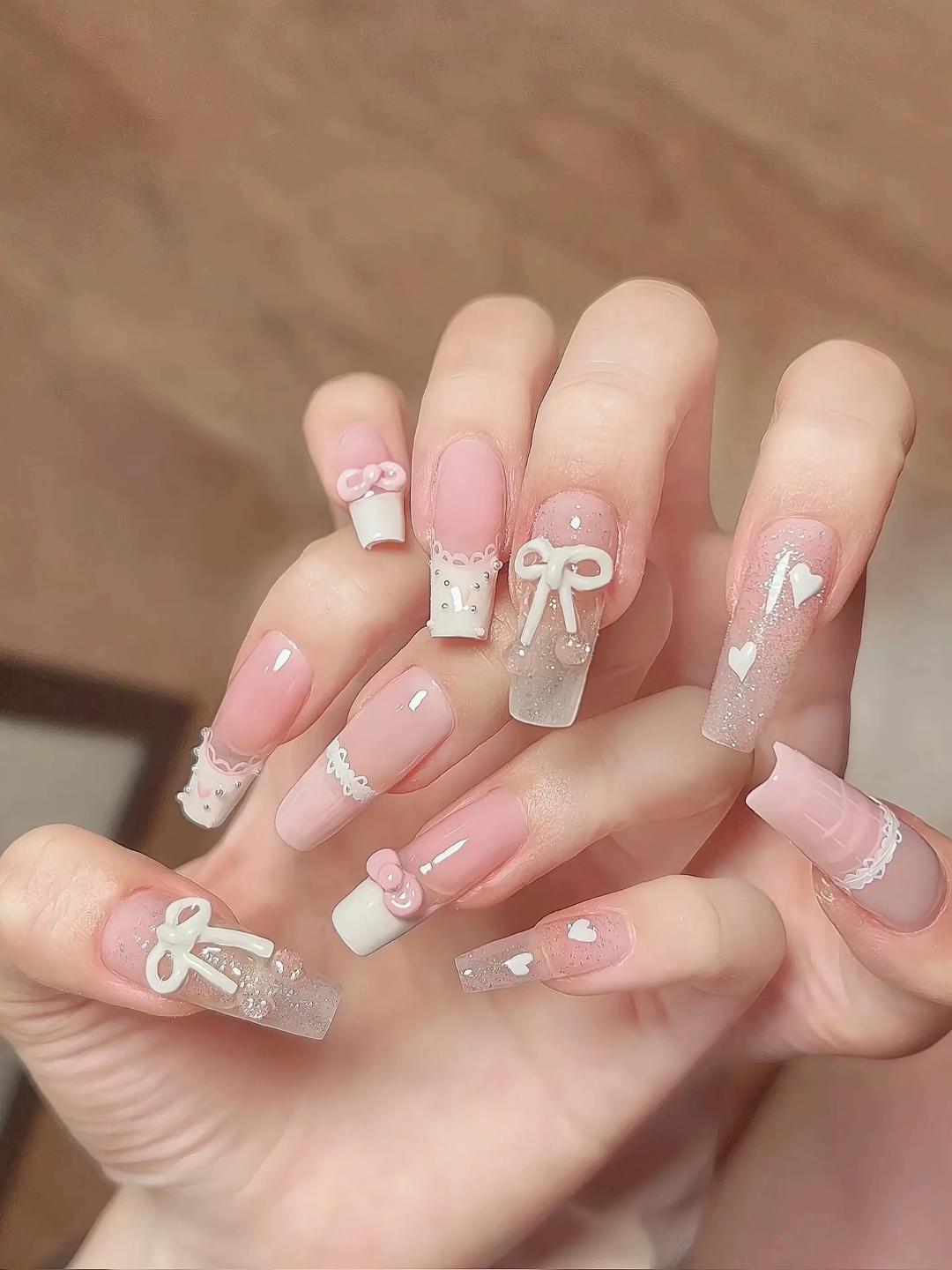 mẫu nail đính nơ đẹp ngọt ngào