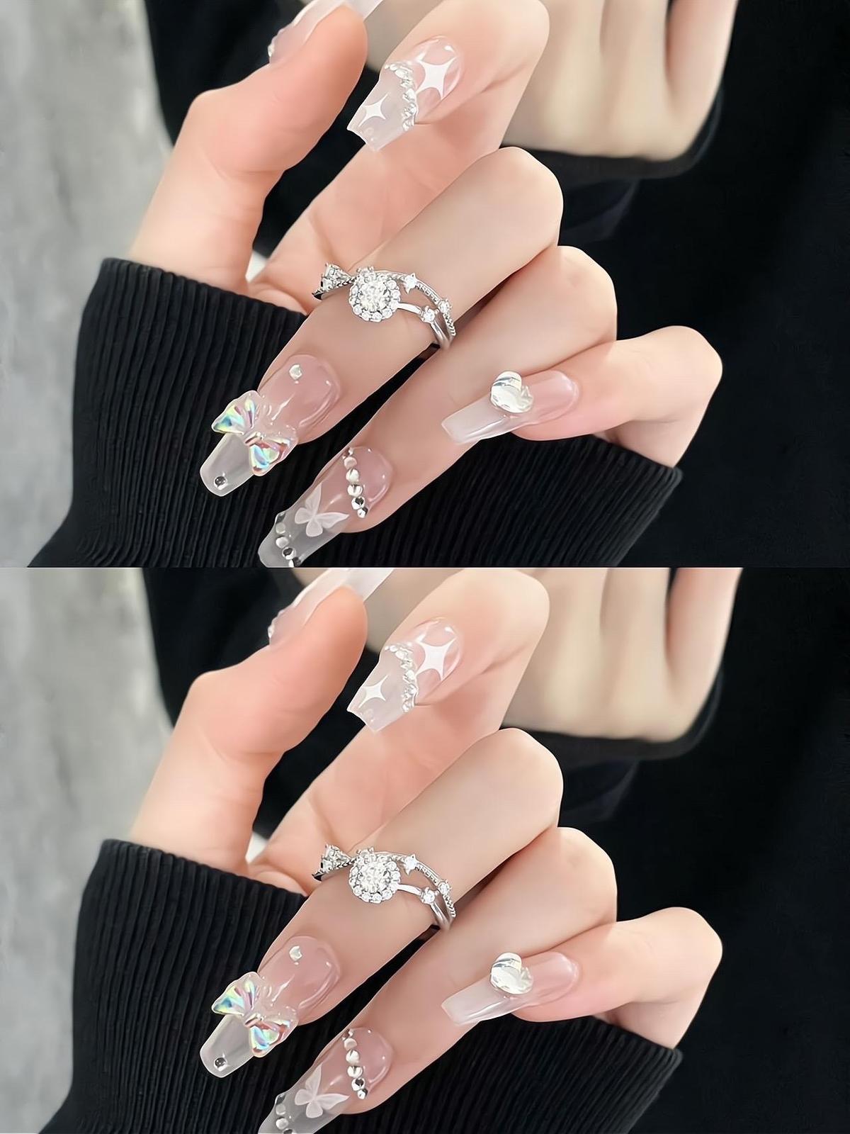 mẫu nail đính nơ đẹp lãng mạn