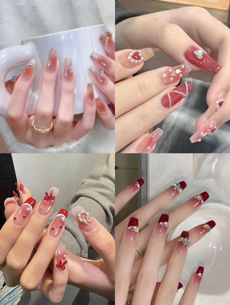 nail màu pastel đơn giản tone màu đỏ nhẹ