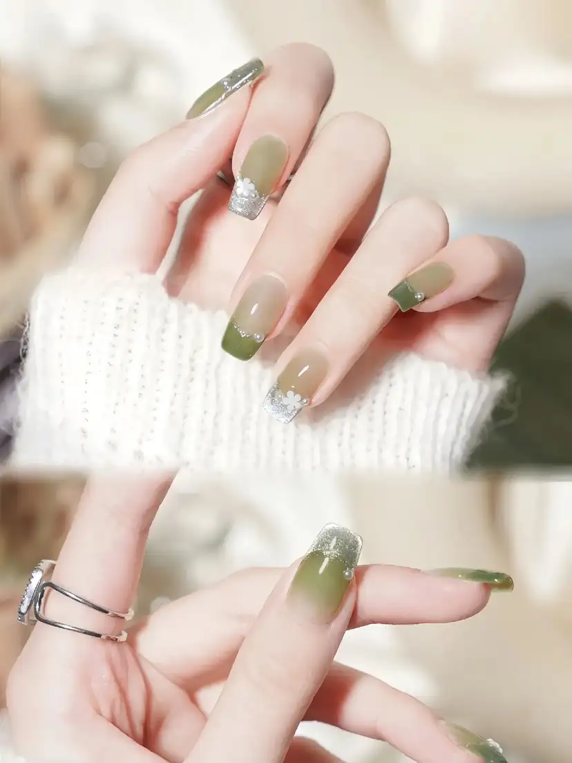 mẫu nail màu xanh lá độc đáo