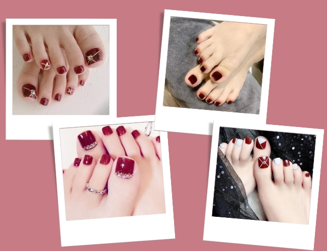 Top Những Mẫu Nail Sơn Móng Chân Màu Đỏ Rượu Sang Trọng và Quyến Rũ
