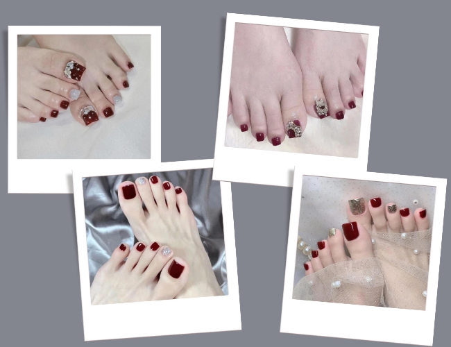 Tuyển chọn những mẫu nail chân đỏ đô đơn giản, độc đáo