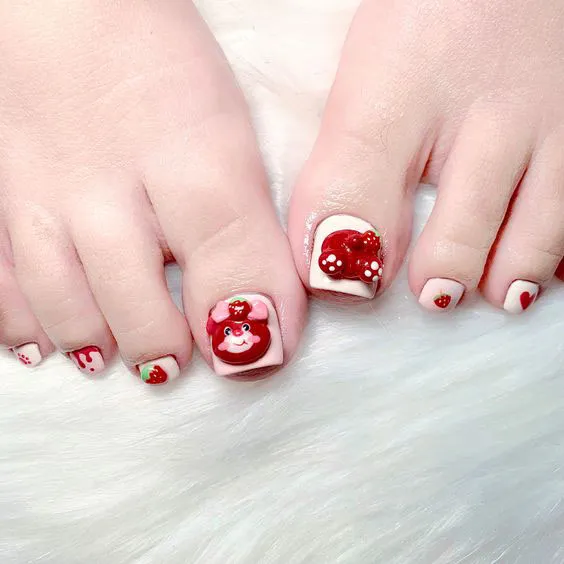 mẫu nail chân gấu dâu 1