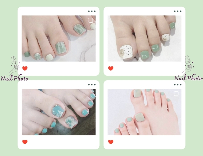 Top những mẫu nail chân màu xanh mint cho mọi tone da