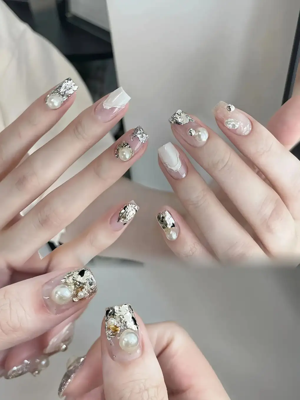 nail đính ngọc trai nghệ thuật