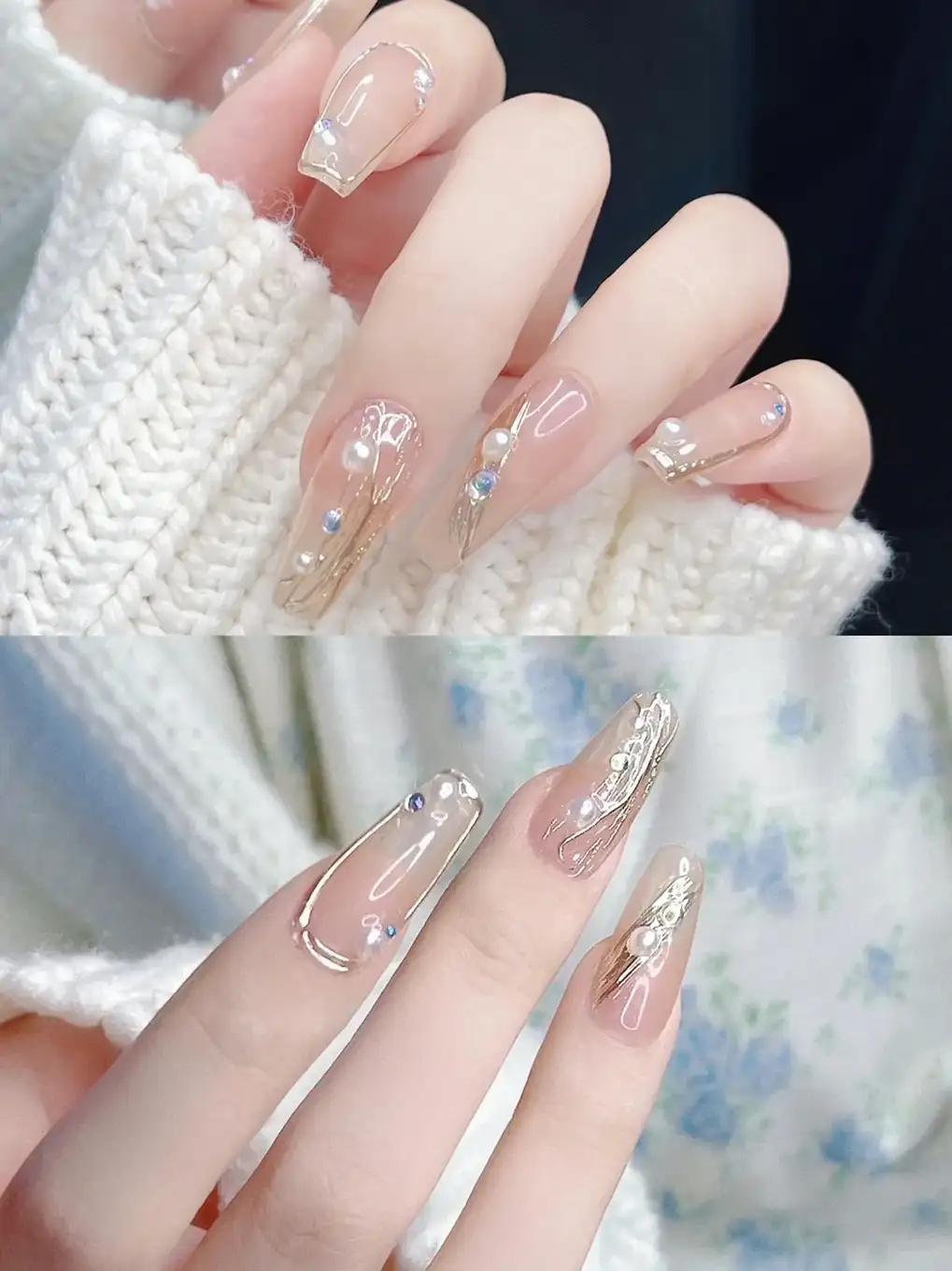 mẫu nail đính ngọc trai sang trọng