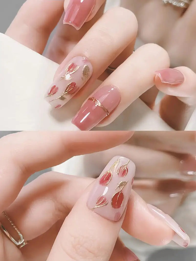 mẫu nail hoa tulip thanh lịch