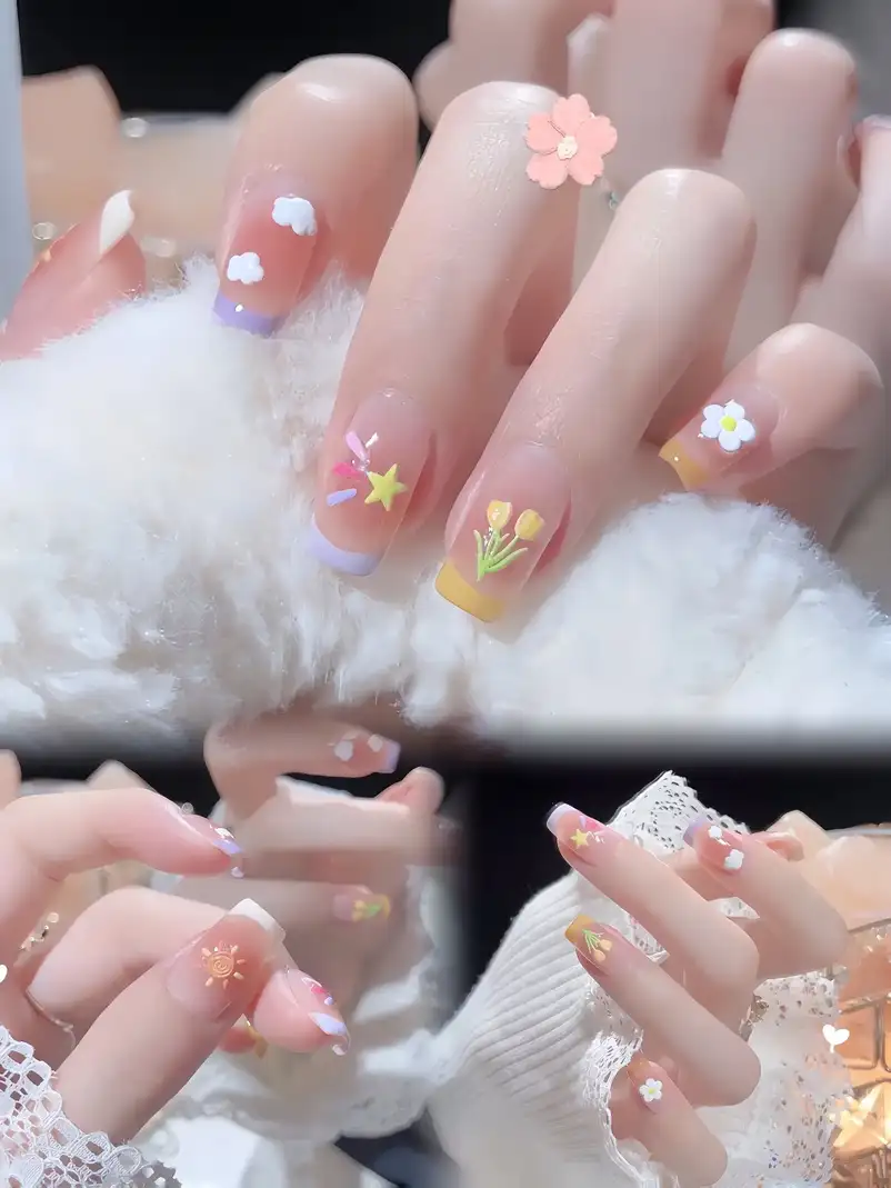 mẫu nail hoa tulip đa dạng về màu sắc