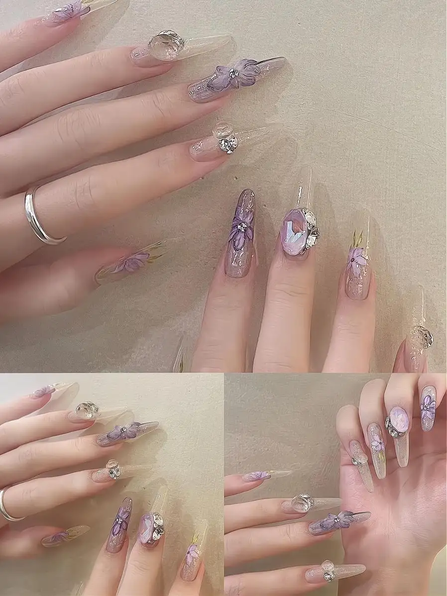 mẫu nail tròn nhọn đơn giản hài hòa