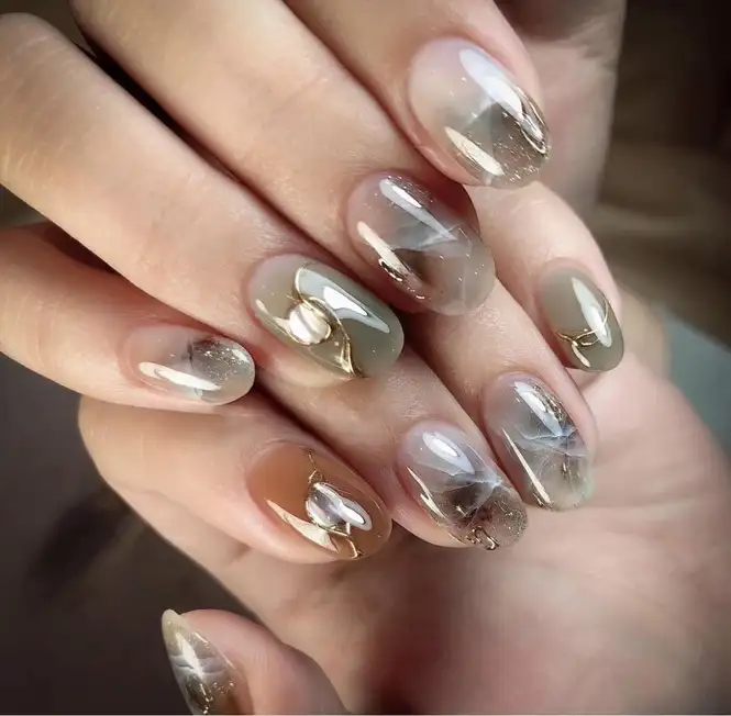 nail vân đá đơn giản bóng mượt