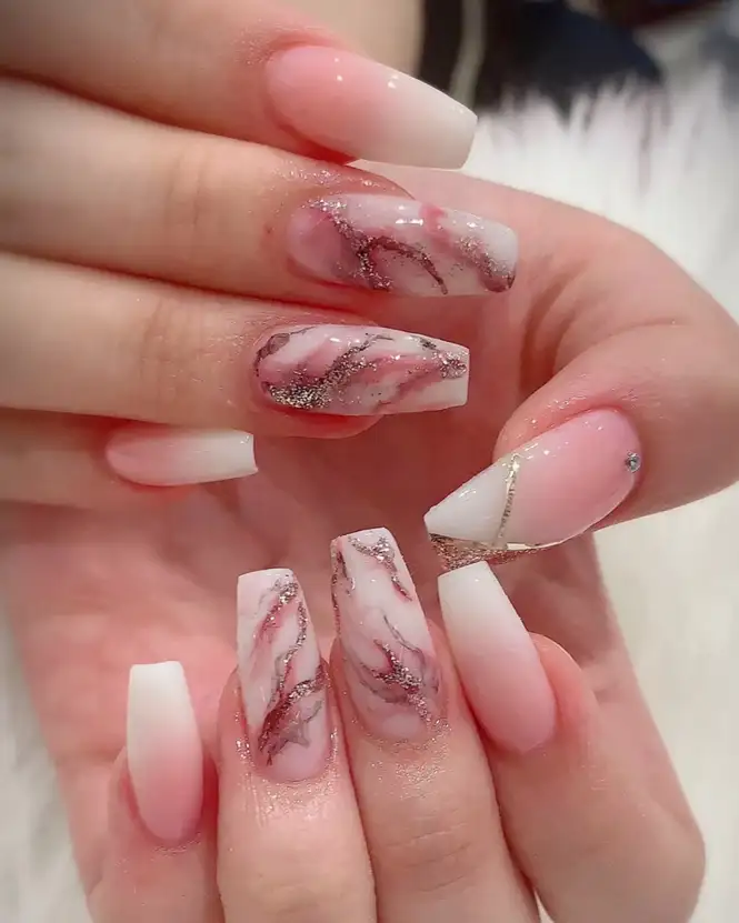 nail vân đá đẹp lấp lánh