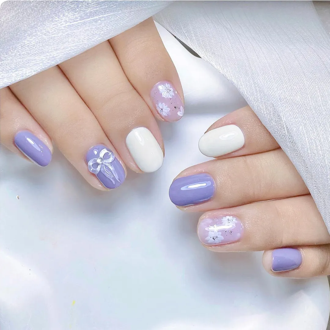 nail móng tay ngắn tím mộng mơ