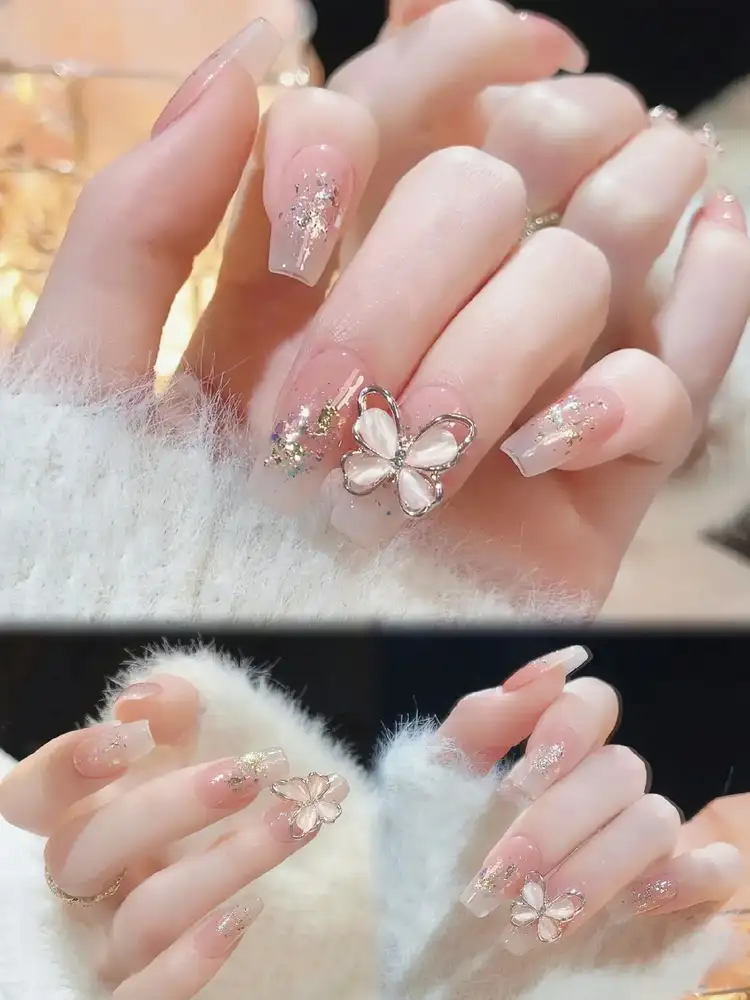 mẫu nail charm bướm thuần khiết