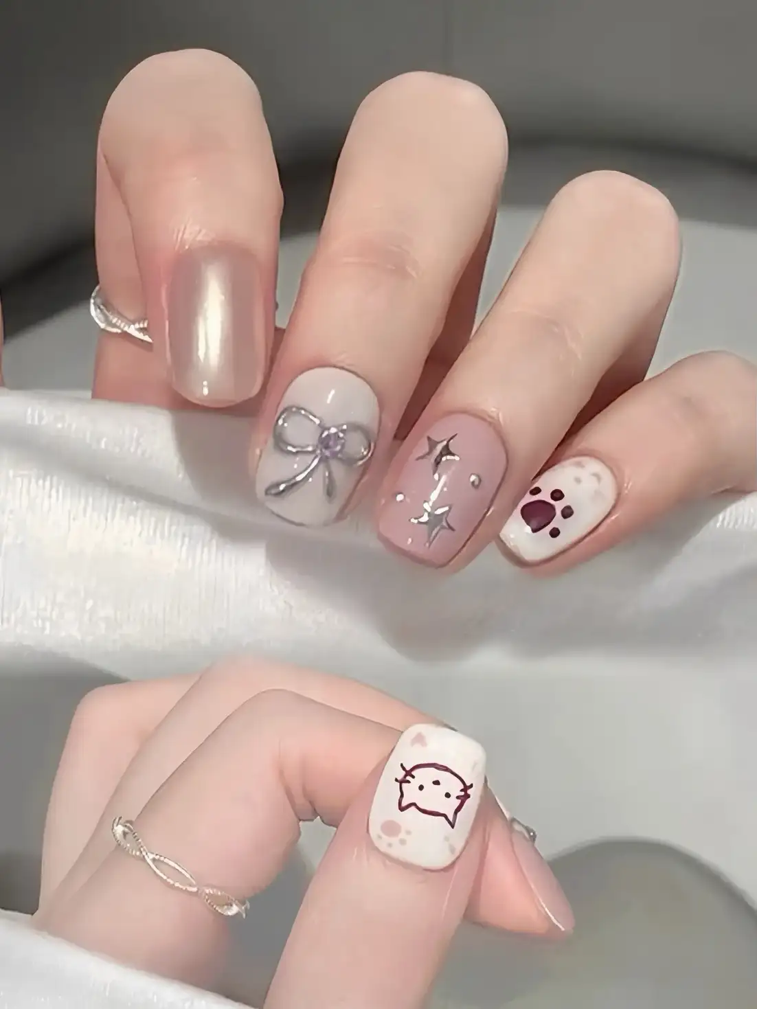 mẫu nail con mèo mềm mại