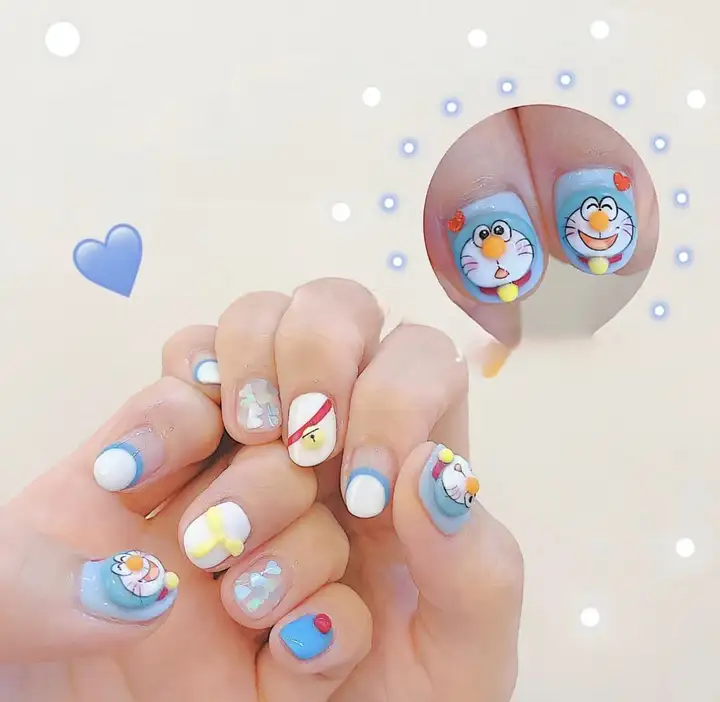 móng tay mẫu nail doraemon tràn đầy năng lượng