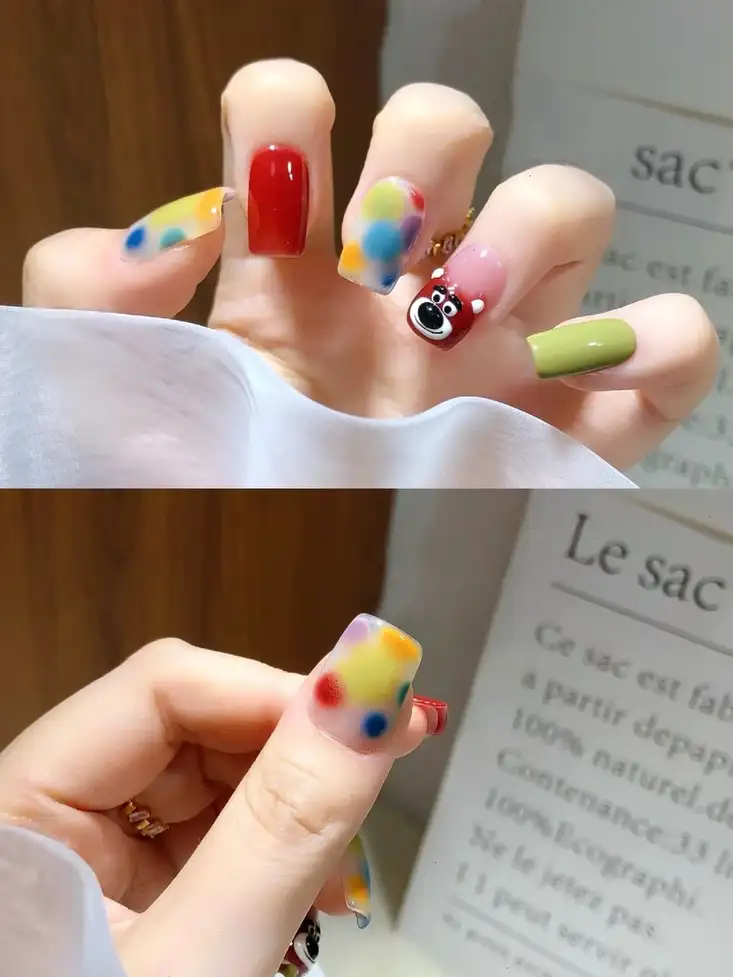 nail tay gấu dâu siêu cute