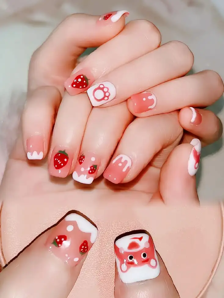 nail gấu dâu tươi tắn