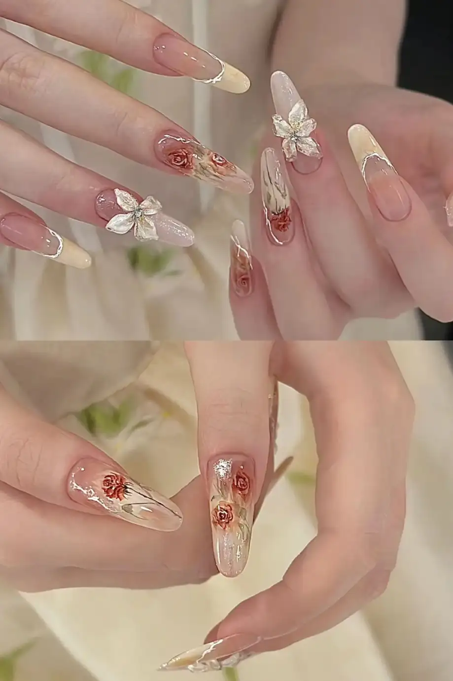 mẫu nail hoa hồng quý phái, thời thượng