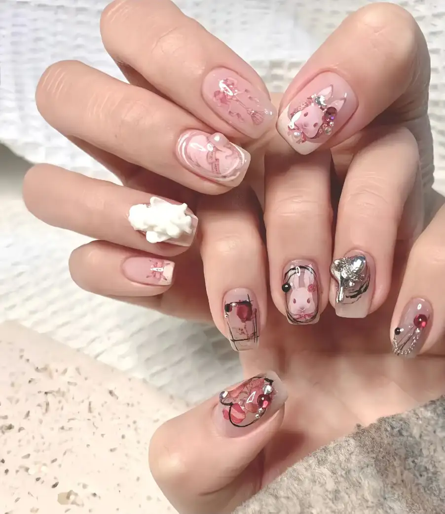 mẫu nail hình thỏ lãng mạn