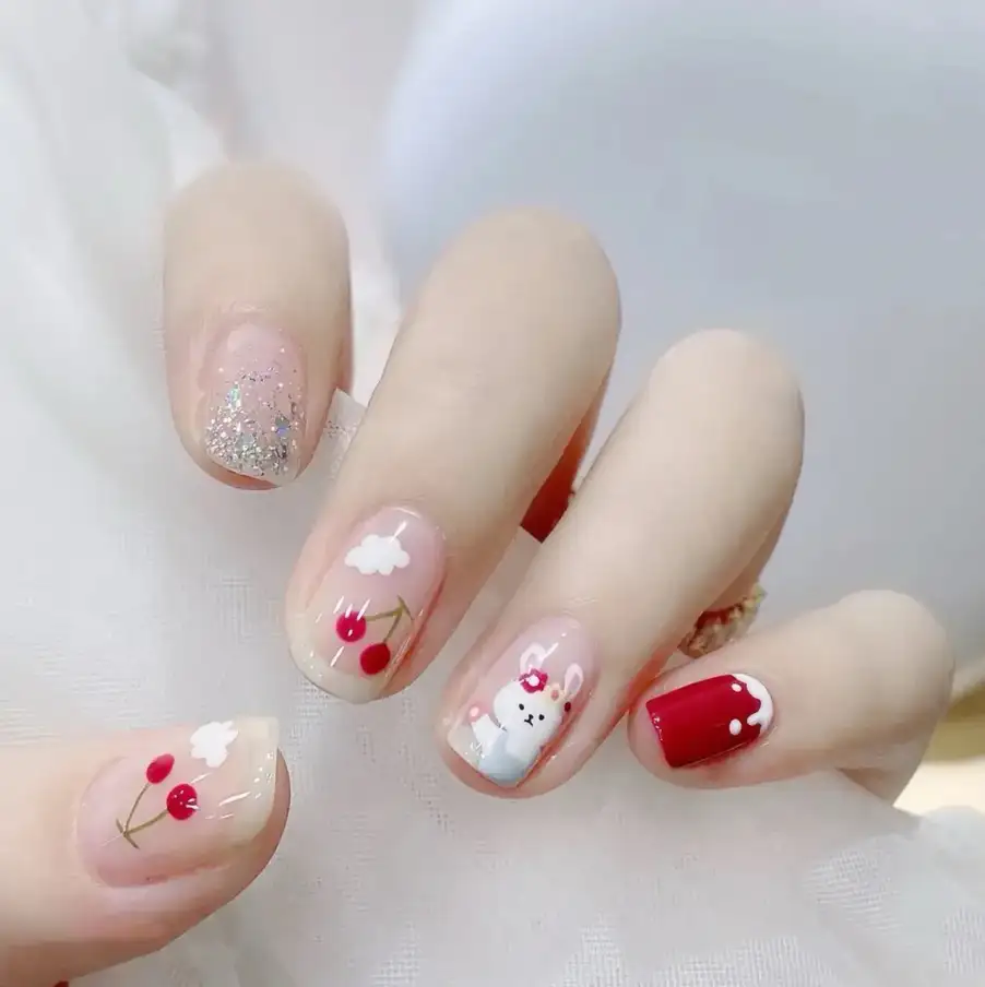 mẫu nail hình thỏ tối giản