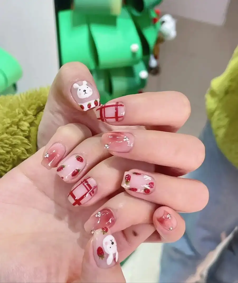 mẫu nail hình thỏ mềm mại