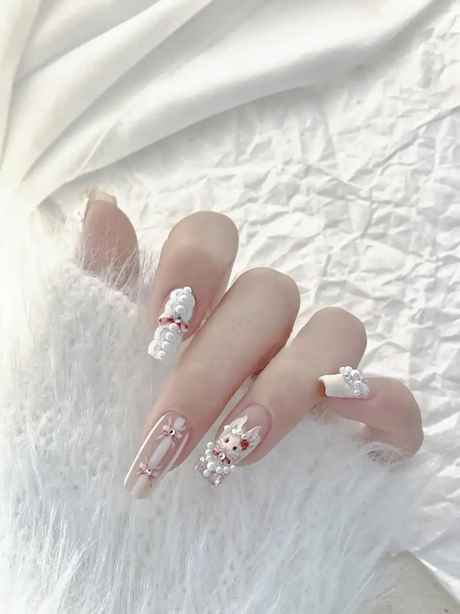 nail hình con thỏ tinh xảo