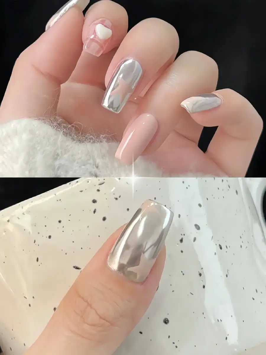 mẫu nail tráng gương hàn quốc tinh tế