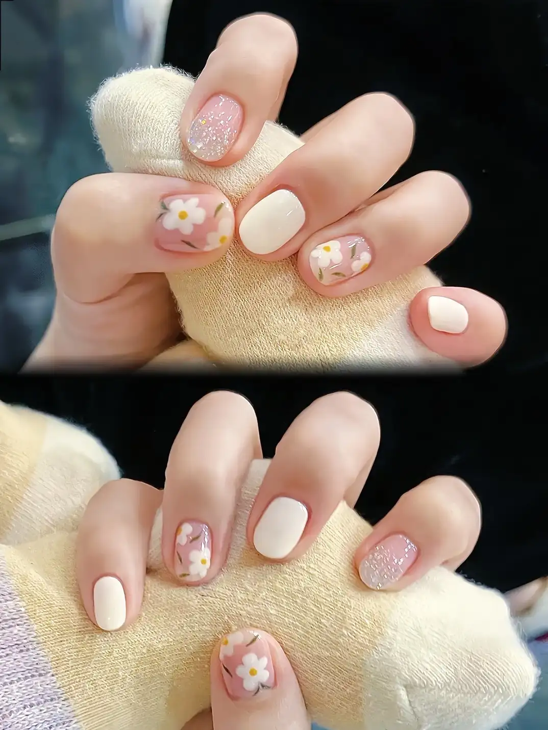 những mẫu vẽ hoa nail đơn giản lấp lánh