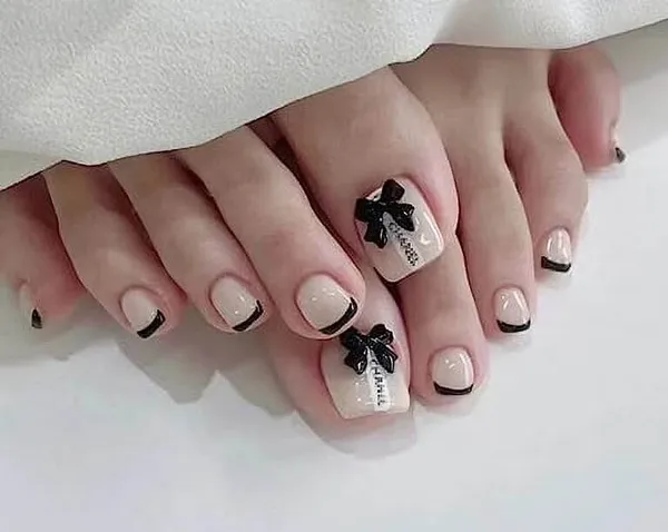 mẫu nail chân nơ đáng yêu