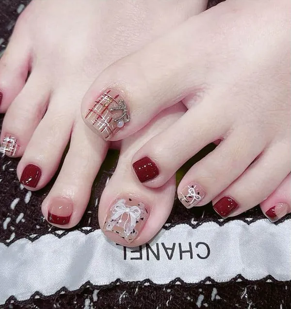 mẫu nail chân nơ đáng yêu