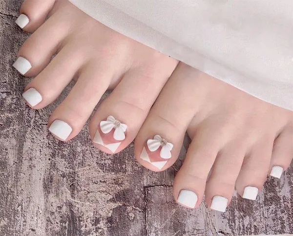 nail chân đính nơ dễ thương