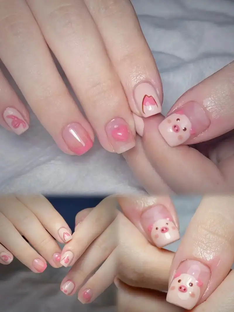 mẫu nail hình con heo may mắn và tài lộc