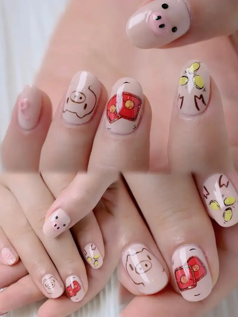 nail con heo ấm áp, gần gũi