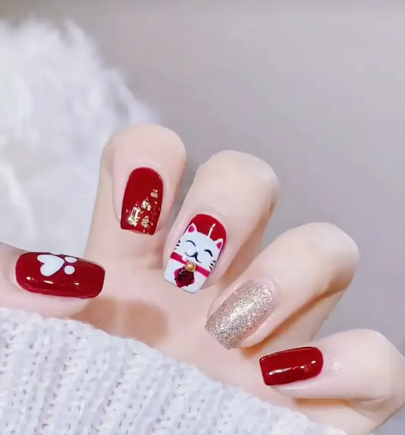 mẫu nail mèo thần tài năng động