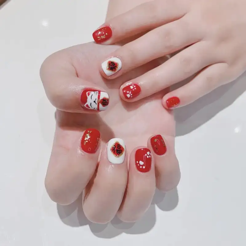 mẫu nail mèo thần tài phong thủy tốt lành