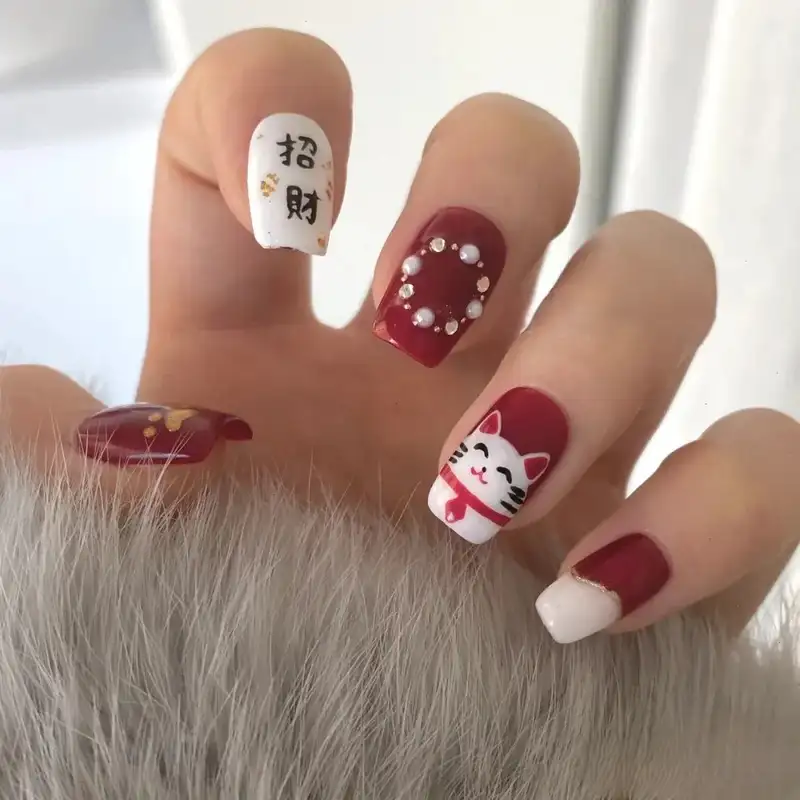 nail mèo thần tài đẹp sang trọng