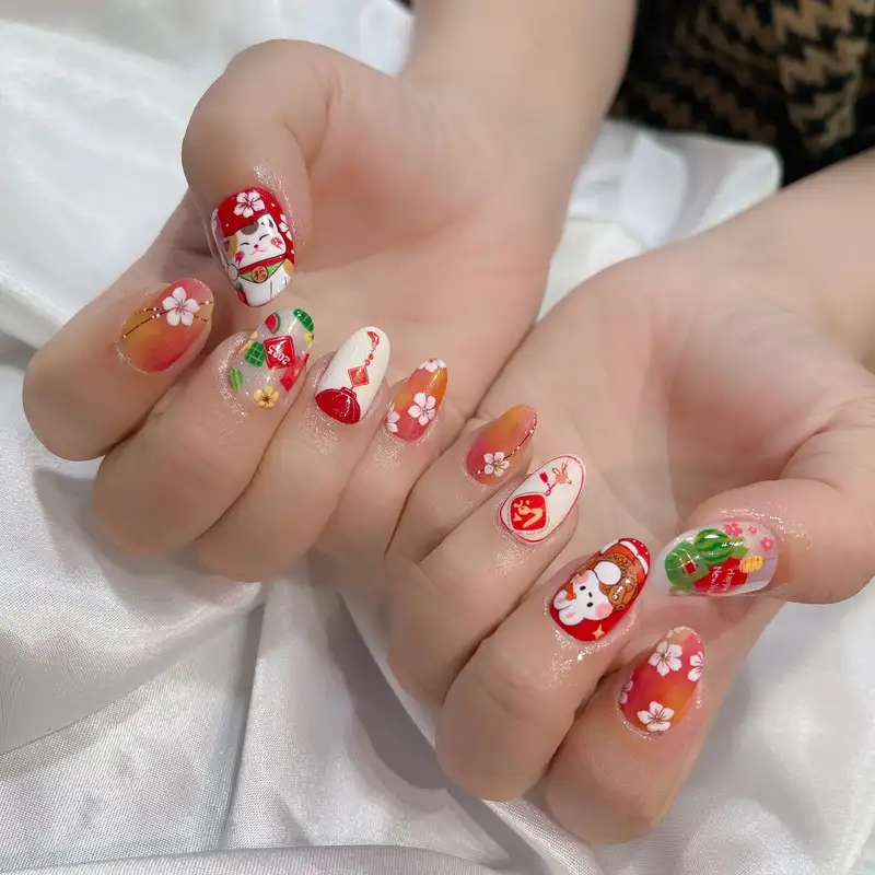 mẫu nail mèo thần tài siêu dễ thương