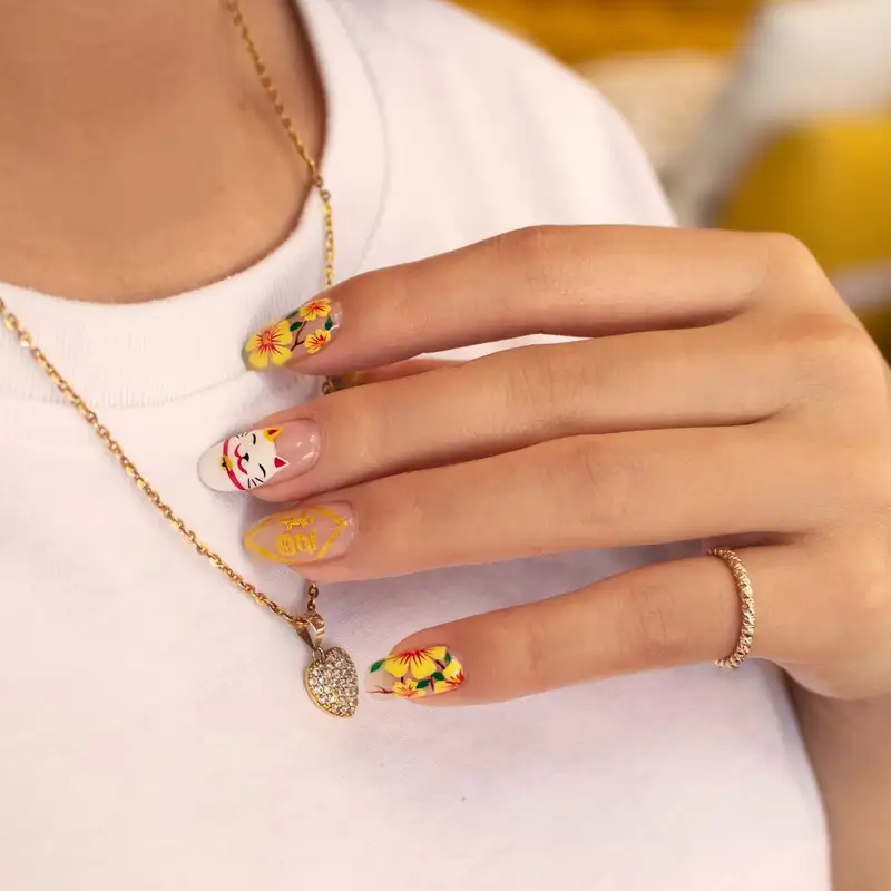 mẫu nail mèo thần tài tinh xảo