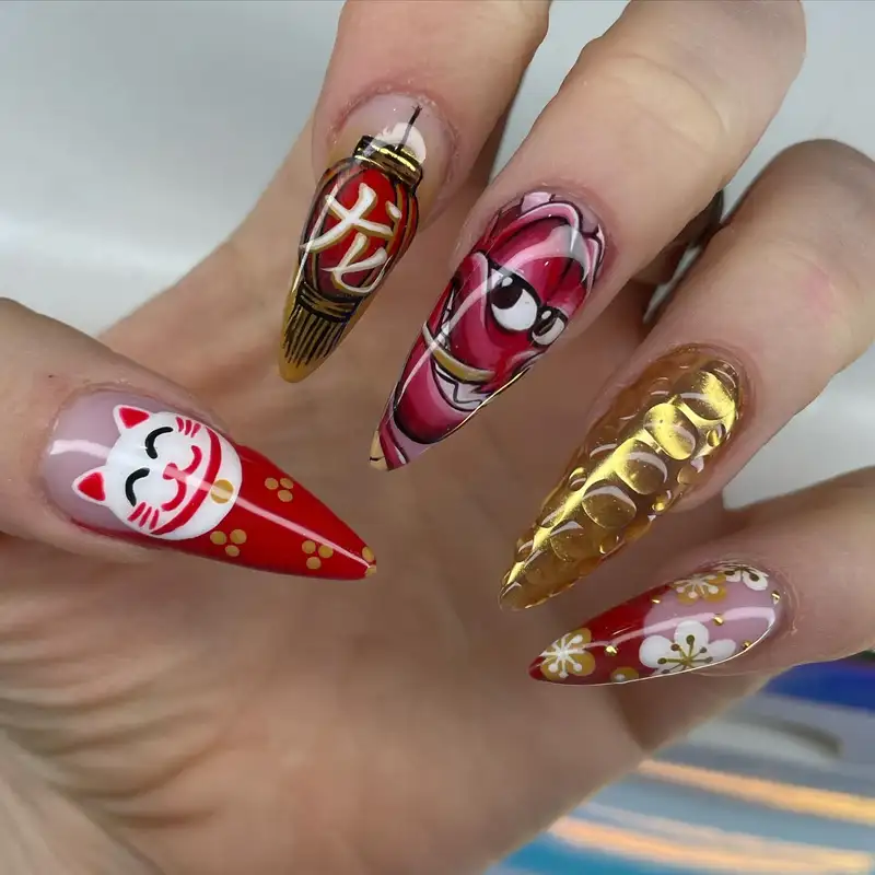 mẫu nail mèo thần tài thiết kế