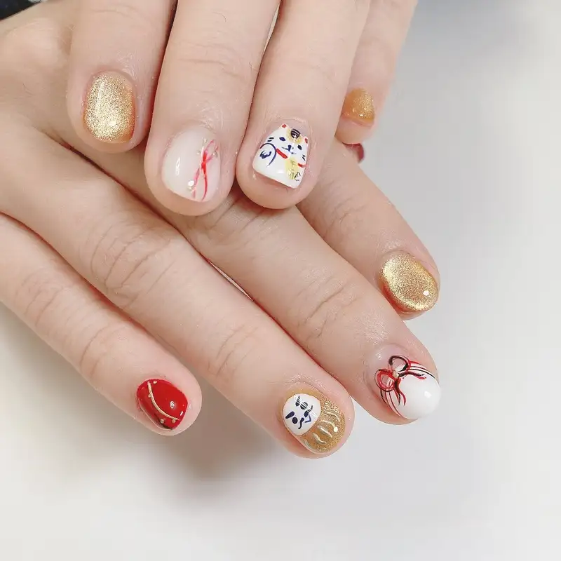 mẫu nail mèo thần tài thu hút tài lộc