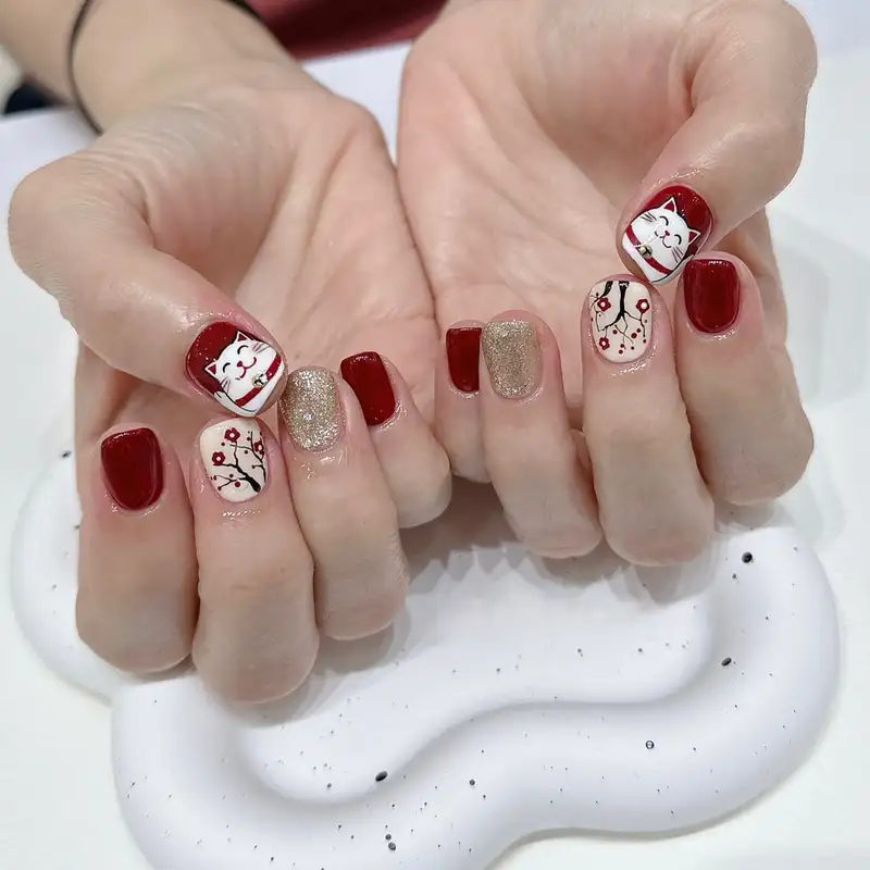 mẫu nail mèo thần tài ngọt ngào