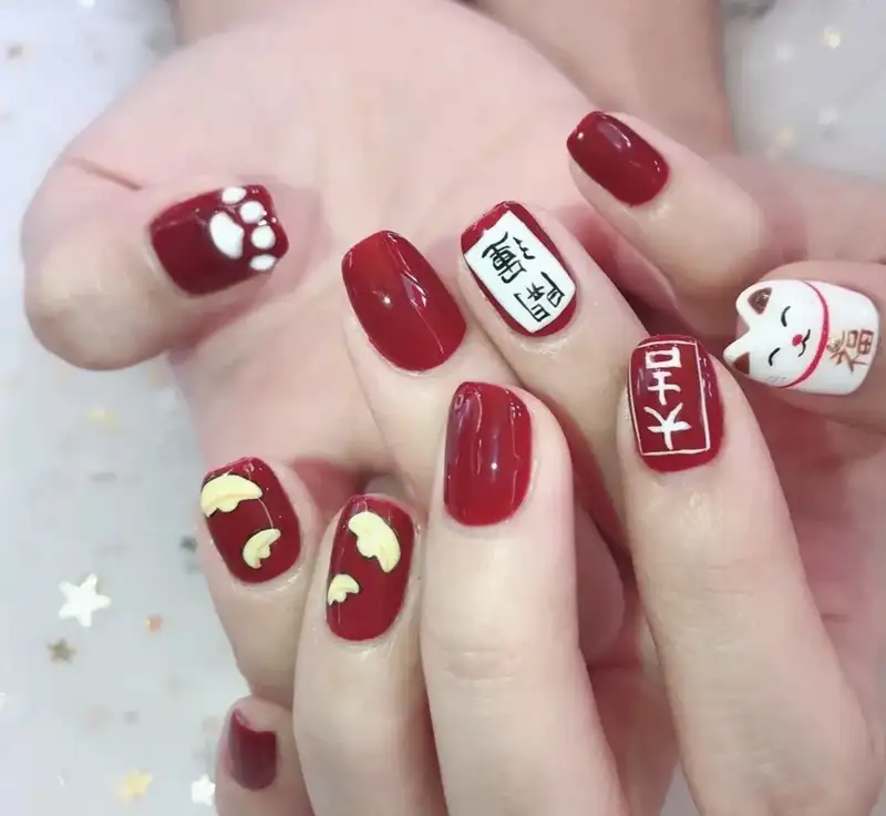 mẫu nail mèo thần tài tốt lành và may mắn