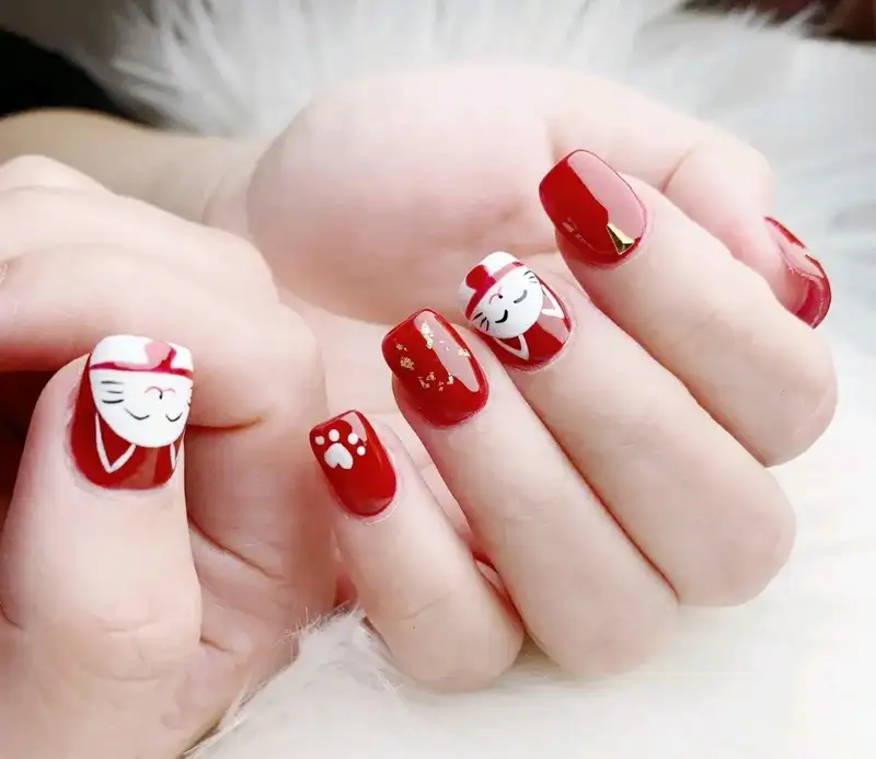 mẫu nail mèo thần tài hạnh phúc