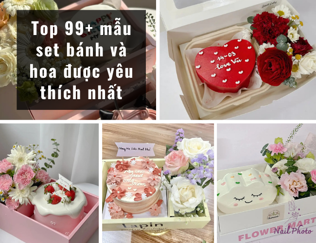 Set bánh và hoa hot trend