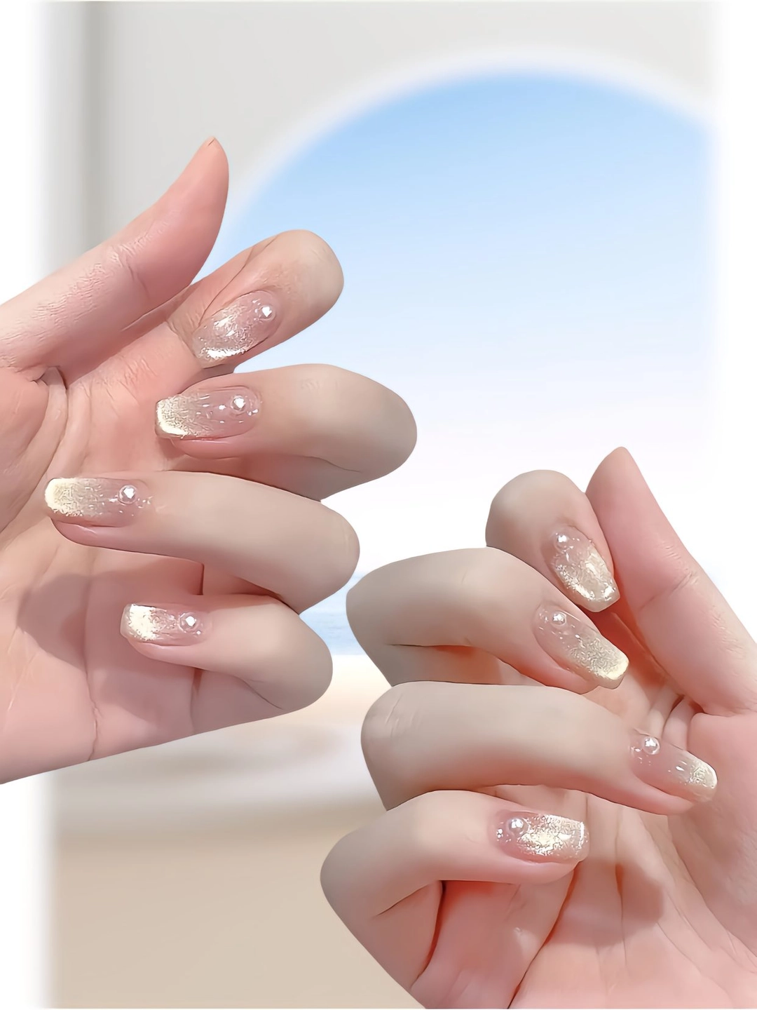mẫu nail mắt mèo hồng