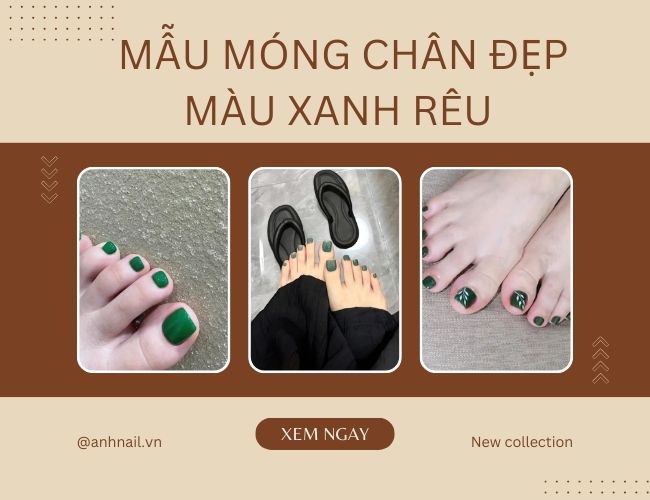 Mẫu móng chân đẹp màu xanh rêu thanh lịch