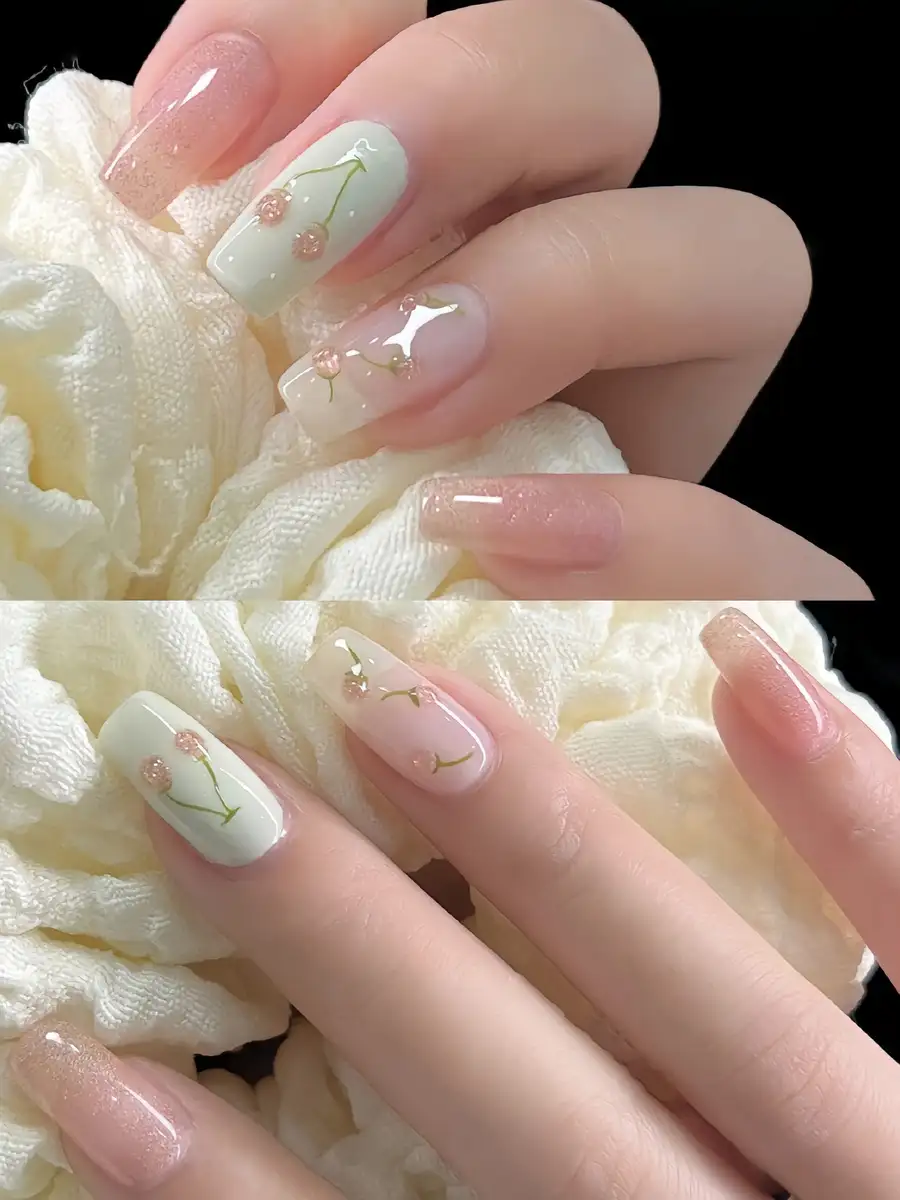 mẫu nail đắp hoa bột đẹp dịu dàng